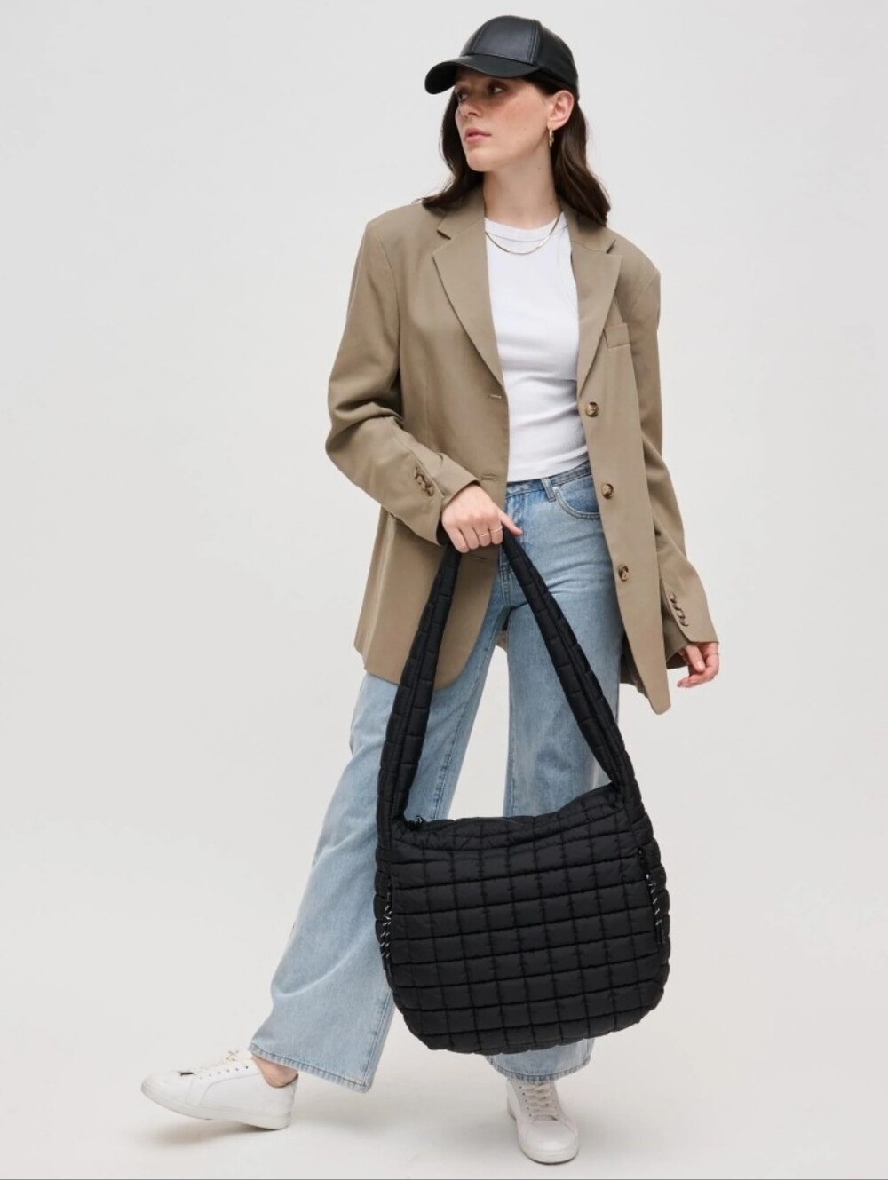 Urban Expressions Oversized Quilt Shoulder Hobo Bag - Black Or Blush, NWT - Picture 2 of 10